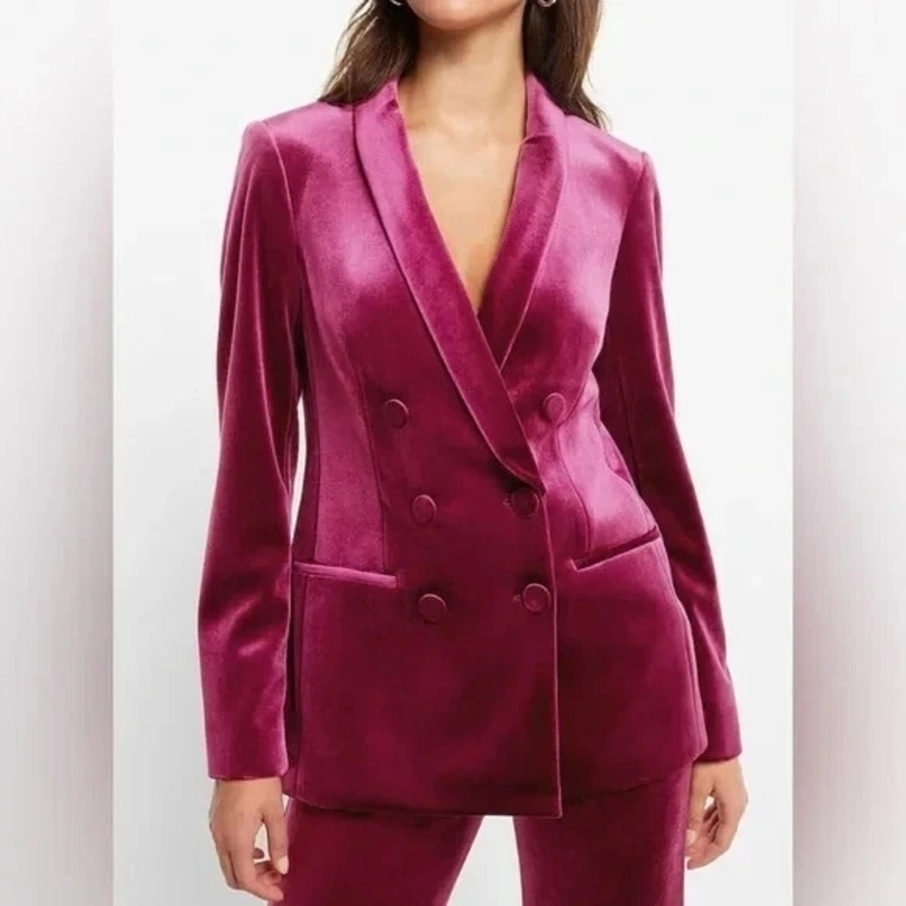 Express Women's Velvet Double-Breasted Shawl Collar Blazer in Pink (Size Small)